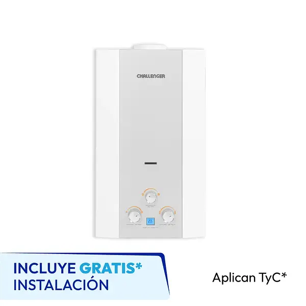 Calentador De Paso A Gas Challenger 10 Lts Tiro Natural Blanco Con Encendido